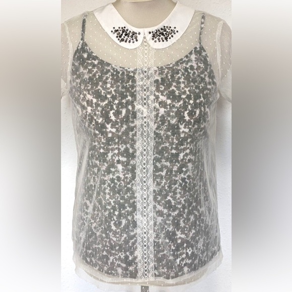 next Tops - NEXT Peter Pan beaded collar sheer overlay 2 piece set XL coquette